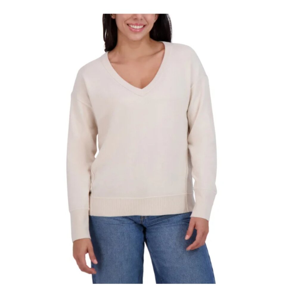 Lucky Brand Women's Soft Long Sleeve V-Neck Sweater, Natural Multi, Small